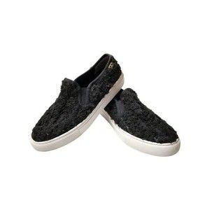 Tory Burch Rosette Black Slip-on Rose Sneakers - 7.5M